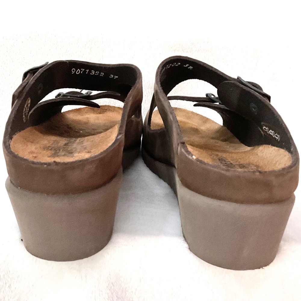 Mephisto Brown Nubuck Leather Terie Wedge Double Buckle Strap Slip on Sz 7/37 - Picture 10 of 16